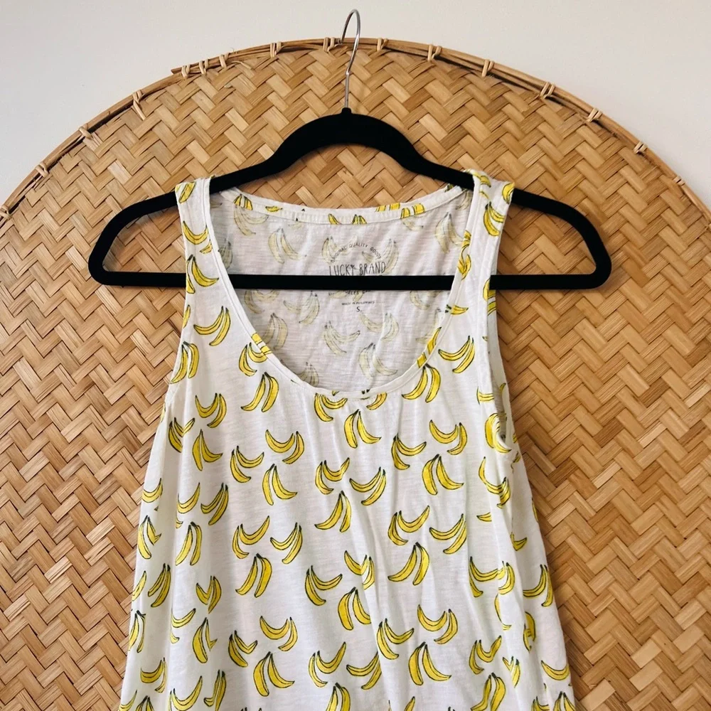 LUCKY BRAND BANANA SCOOP NECK TANK TOP CURVED HEM TROPICAL‎ VACATION SUMMER